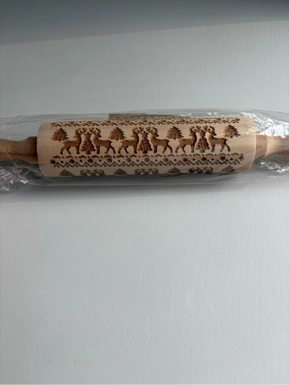 Laser Engraved Wooden Rolling Pin Christmas Embossed Pattern 14 Inch New